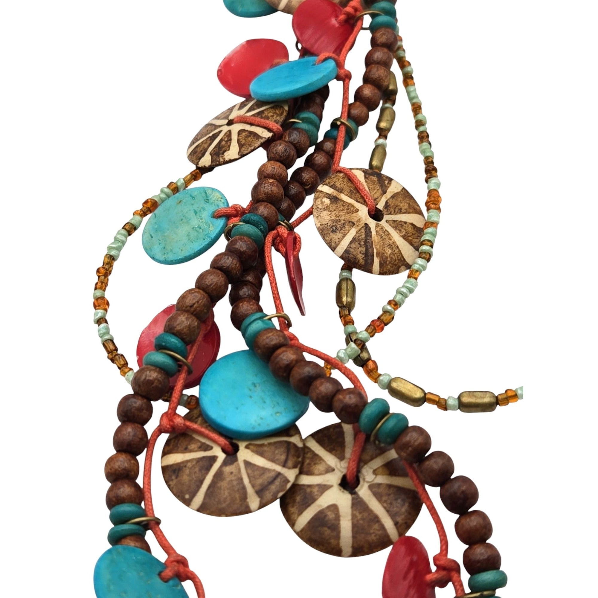 Handcrafted Multicolor Beaded Necklace with Coconut & Turquoise Discs