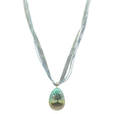 Vtg Tree Of Life Art Glass Pendant Necklace On Multi-Strand Cord & Ribbon Adjustable Chain