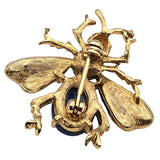 Vtg Gold Tone Bumble Bee Brooch Pin Lapis & Pearl Body Rhinestone Accents Detailed 1 1/4"x1 1/2" Jewelry Accessory