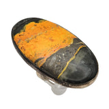 Vtg Sterling Silver Bumble Bee Jasper Cabochon Ring Large Oval Agate Stone Adjustable Size 7 Unique Jewelry Piece