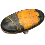 Vtg Sterling Silver Bumble Bee Jasper Cabochon Ring Large Oval Agate Stone Adjustable Size 7 Unique Jewelry Piece