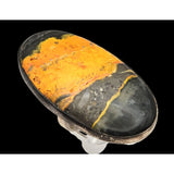 Vtg Sterling Silver Bumble Bee Jasper Cabochon Ring Large Oval Agate Stone Adjustable Size 7 Unique Jewelry Piece