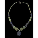 Natural Gemstone Necklace With Blue & Green Beads And Round Pendant 18 " x 3/8 " Stones