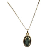 Vtg Gold Filled Green Jasper Oval Pendant Necklace 12K G.F. 18" Chain Jewelry With Textured Frame Design