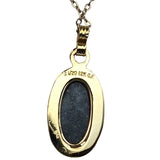 Vtg Gold Filled Green Jasper Oval Pendant Necklace 12K G.F. 18" Chain Jewelry With Textured Frame Design