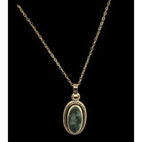Vtg Gold Filled Green Jasper Oval Pendant Necklace 12K G.F. 18" Chain Jewelry With Textured Frame Design