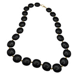 Vintage Black Oval Beaded Necklace With Gold Accents 18" Avant-Garde Elegance