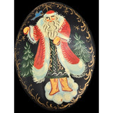 Vintage Hand Painted Russian Lacquer Brooch Father Christmas Artist Signed 2 1/4" x 1 1/2"