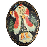 Vintage Hand Painted Russian Lacquer Brooch Father Christmas Artist Signed 2 1/4" x 1 1/2"