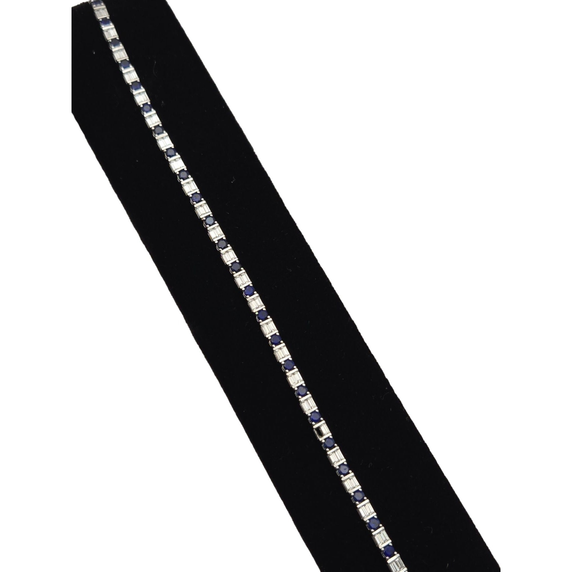 Elegant Silver Tennis Bracelet with Blue &amp; Clear Stones 