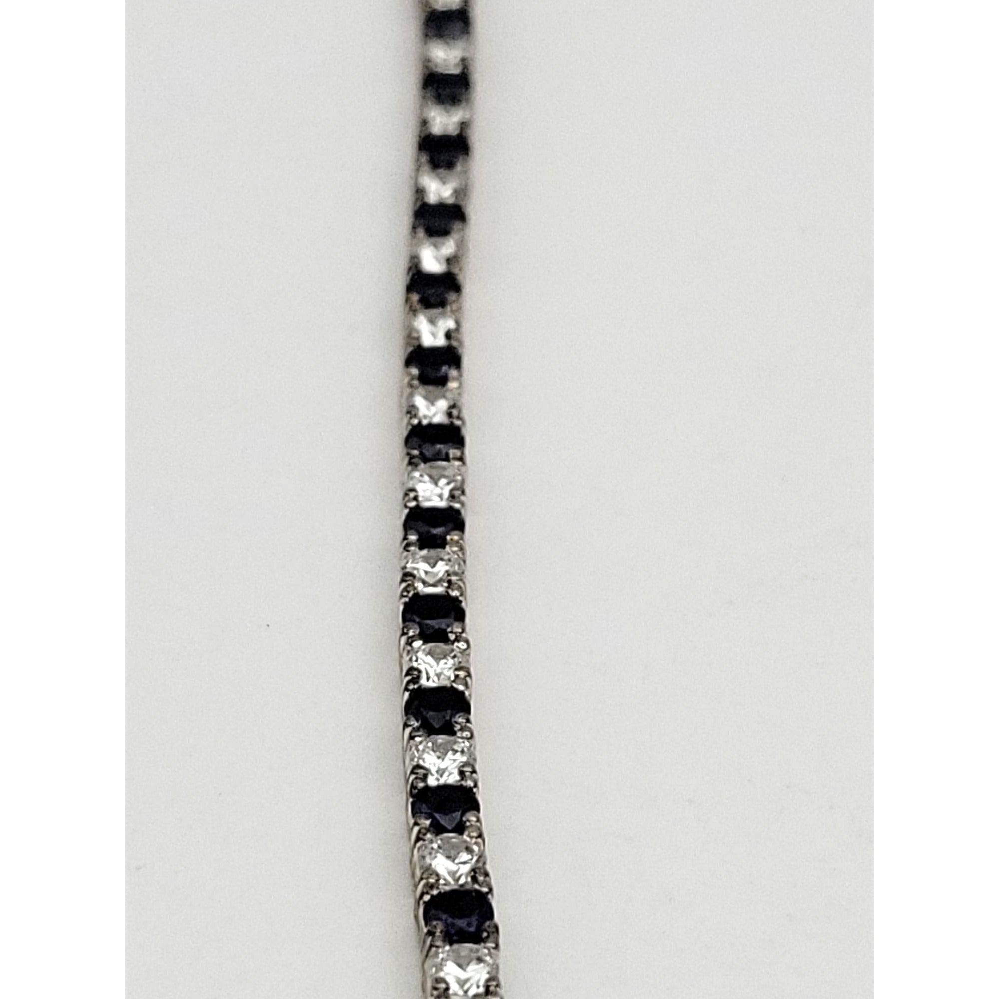 Elegant Silver Tennis Bracelet with Blue &amp; Clear Stones 