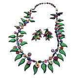 Floral & Leaf-Themed Polymer Clay Necklace & Earrings Set With Vibrant Colors & Detailed Patterns 21 " X 1 1/2 "