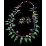Floral & Leaf-Themed Polymer Clay Necklace & Earrings Set With Vibrant Colors & Detailed Patterns 21 " X 1 1/2 "