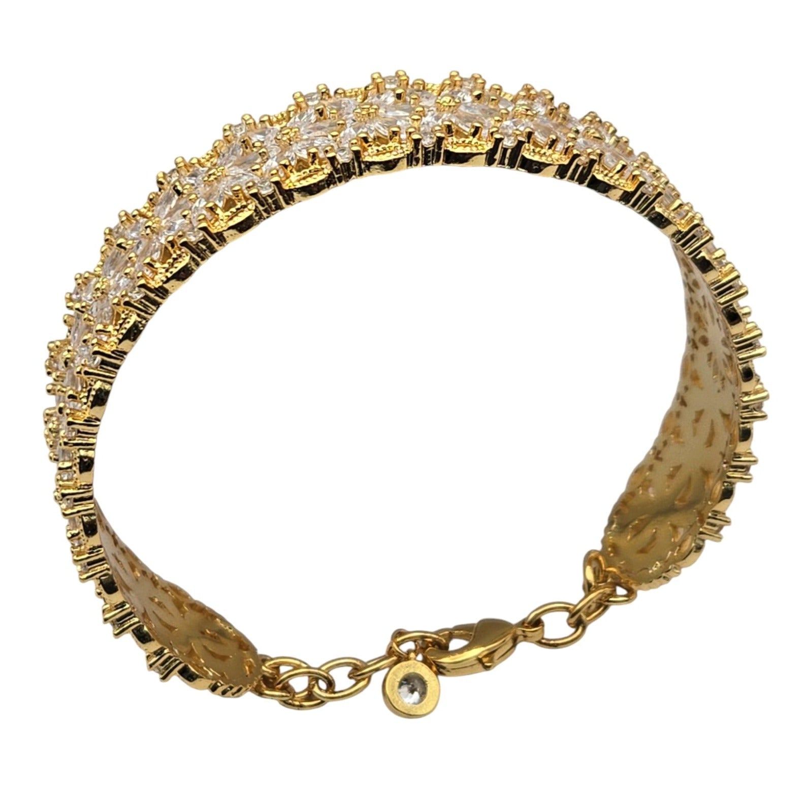 Gold-Plated Crystal Floral Bracelet with Adjustable Clasp  Deweytiques