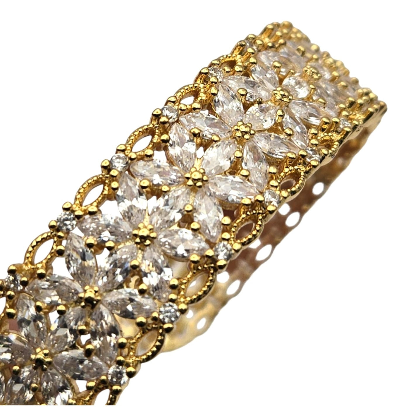 Gold-Plated Crystal Floral Bracelet with Adjustable Clasp  Deweytiques