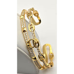 Gold Tone Cuff Bracelet with Rhinestone Embellishments & Geometric Accents - Deweytiques
