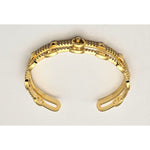Gold Tone Cuff Bracelet with Rhinestone Embellishments & Geometric Accents - Deweytiques
