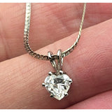 Vtg Sterling Silver Heart CZ Pendant Necklace With 18"  Fine Serpentine Chain