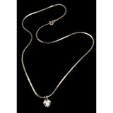 Vtg Sterling Silver Heart CZ Pendant Necklace With 18"  Fine Serpentine Chain