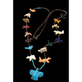 Vintage Native American Zuni Hand-Carved Agate Animal Fetish Necklace 28" Long With Hook Closure