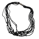 Vintage Black Glass 9-Strand Beaded Necklace With Magnetic Closure