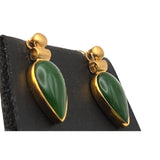 Vintage Natural Jade Tear Drop Stud Earrings Satin Gold Finish