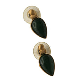 Vintage Natural Jade Tear Drop Stud Earrings Satin Gold Finish