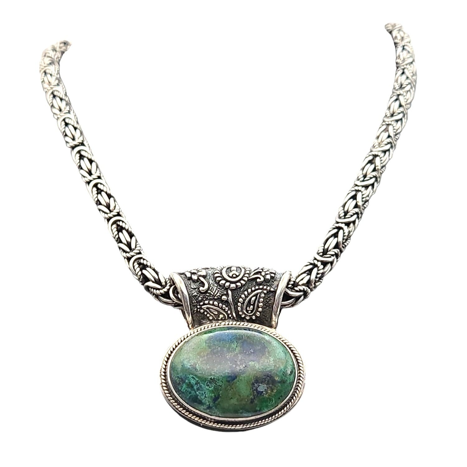 Lori Bonn Sterling Silver Necklace with Chrysocolla Stone – 17”