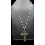 Vintage Mexican Sterling Cross Pendant Necklace With Intricate Design & 925 Silver Chain