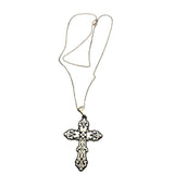 Vintage Mexican Sterling Cross Pendant Necklace With Intricate Design & 925 Silver Chain