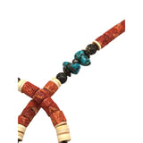 Vtg Zuni Kachina Coral Turquoise Beaded Necklace W/ MOP Inlay Pendant & Silver Accents 22 "