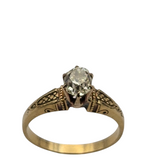 Vintage 18 Kt. Gold Solitaire Diamond Engagement Ring With Intricate Carvings .50 Ct.