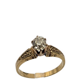 Vintage 18 Kt. Gold Solitaire Diamond Engagement Ring With Intricate Carvings .50 Ct.