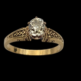 Vintage 18 Kt. Gold Solitaire Diamond Engagement Ring With Intricate Carvings .50 Ct.