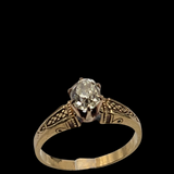 Vintage 18 Kt. Gold Solitaire Diamond Engagement Ring With Intricate Carvings .50 Ct.