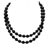 Vintage Faceted Black Glass Bead Necklace 30" Elegant Double-Strand Design Layered Necklace