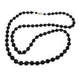 Vintage Faceted Black Glass Bead Necklace 30" Elegant Double-Strand Design Layered Necklace