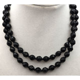 Vintage Faceted Black Glass Bead Necklace 30" Elegant Double-Strand Design Layered Necklace