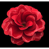 Vtg 1960s Red Metal Enamel Flower Brooch / Pin 2 1/4" Wide With 1" Dome Rise Classic Retro Jewelry Piece