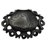 Antique Victorian Whitby Jet Mourning Brooch Carved Floral Design Oval Shape