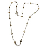 Vtg Sterling Silver & 14 Kt Gold Beaded Necklace 26" Length W/ 3/16" Beads Marked PE 925 / 14 Kt Heart Clasp
