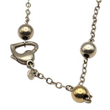 Vtg Sterling Silver & 14 Kt Gold Beaded Necklace 26" Length W/ 3/16" Beads Marked PE 925 / 14 Kt Heart Clasp