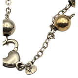 Vtg Sterling Silver & 14 Kt Gold Beaded Necklace 26" Length W/ 3/16" Beads Marked PE 925 / 14 Kt Heart Clasp