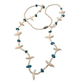 Vintage Native American Carved Bird Necklace W/ Turquoise & MOP Beads Barrel Clasp 26" Long