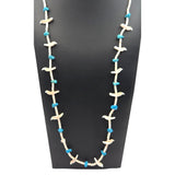 Vintage Native American Carved Bird Necklace W/ Turquoise & MOP Beads Barrel Clasp 26" Long