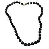 Vintage Black Onyx Beaded Necklace 15.5" With 7.06mm Smooth Beads & Gold-Tone Clasp