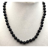 Vintage Black Onyx Beaded Necklace 15.5" With 7.06mm Smooth Beads & Gold-Tone Clasp