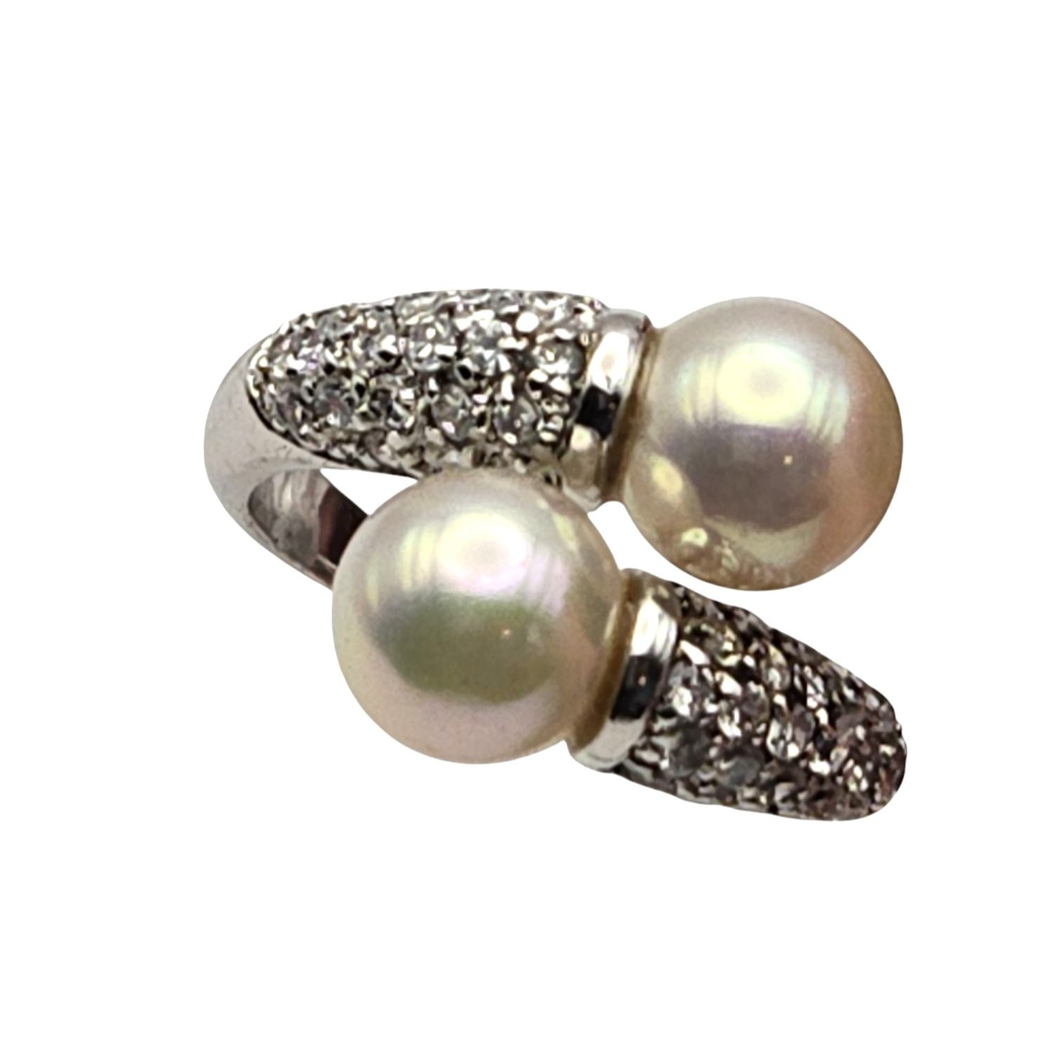 ✨ Vintage-Style Pavé Crystal Faux Pearl Sterling Silver Ring – Size 6.75 ✨-Deweytiques