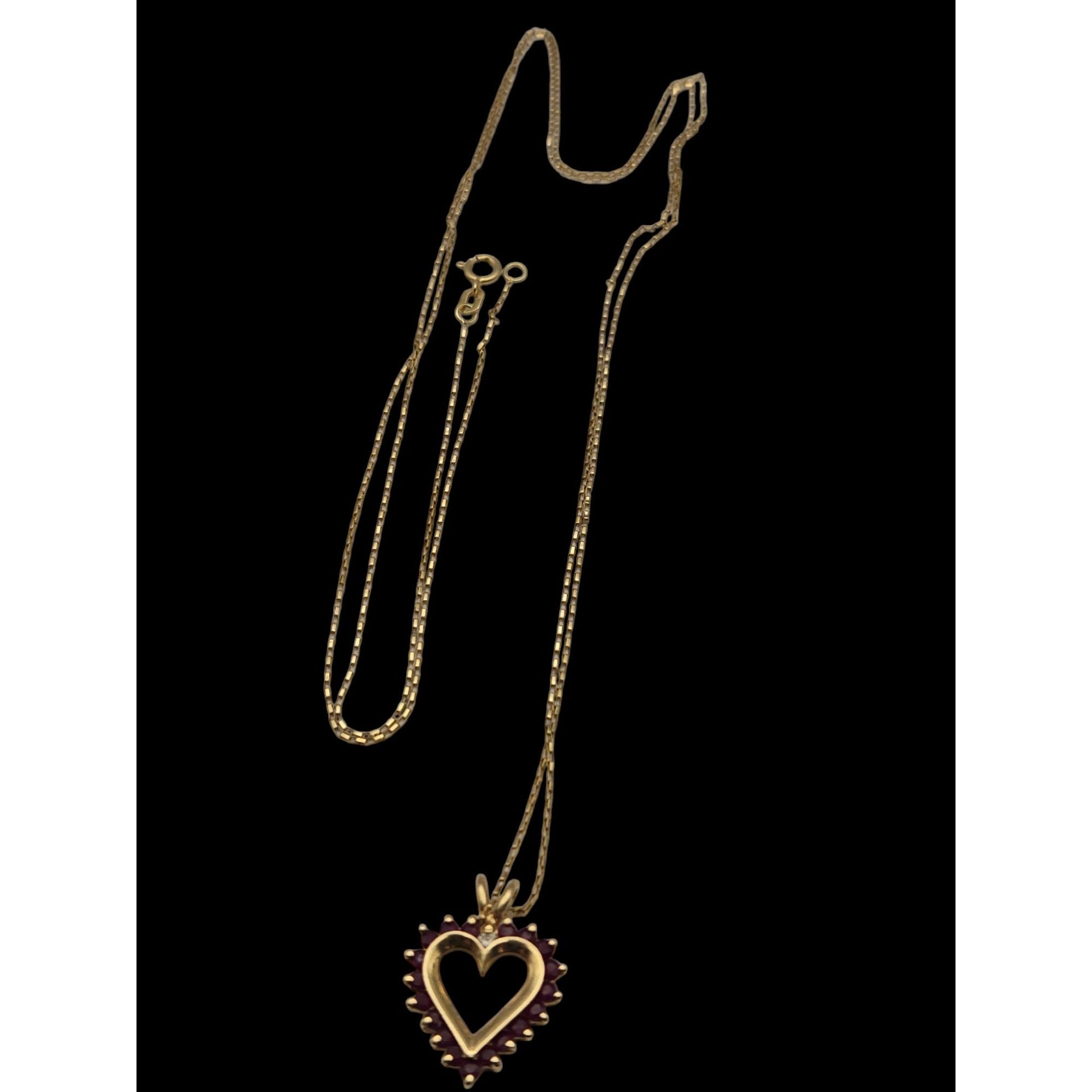 Vintage 14K Gold Ruby Heart Pendant Necklace – 30” Box Chain