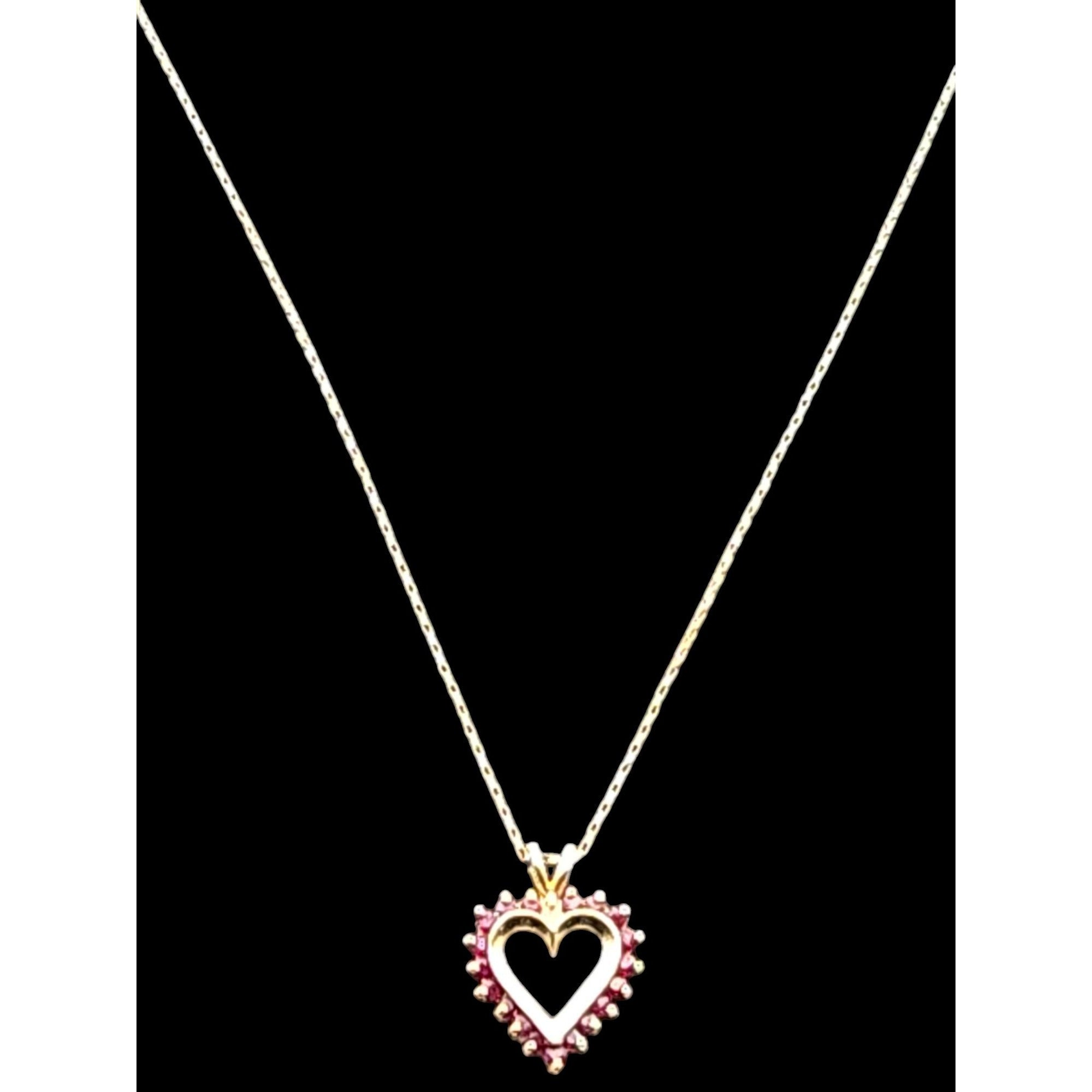Vintage 14K Gold Ruby Heart Pendant Necklace – 30” Box Chain